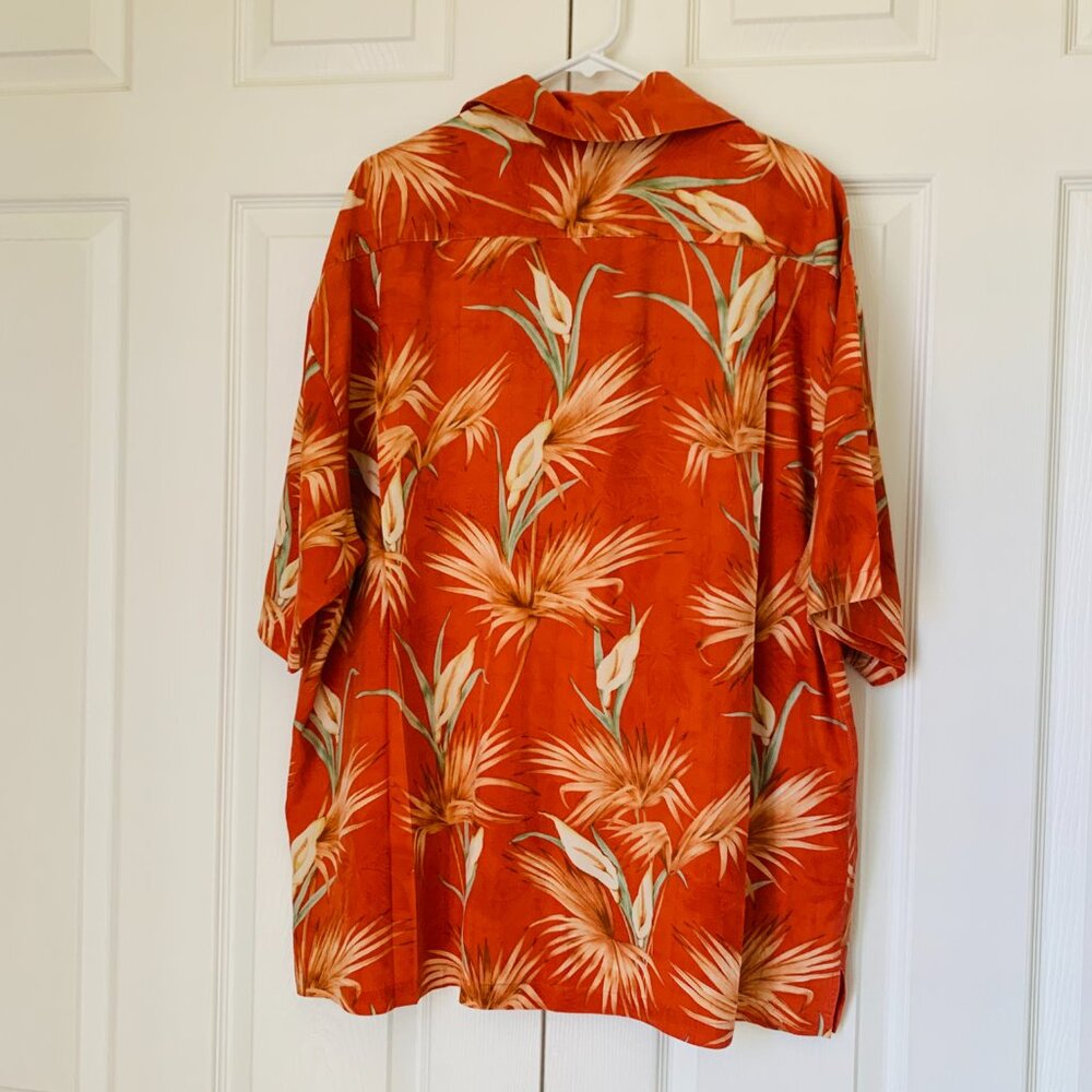TOMMY BAHAMA Tropical  Silk  Camp Shirt Salmon Button Front Short Sleeve XXL - Picture 3 of 7